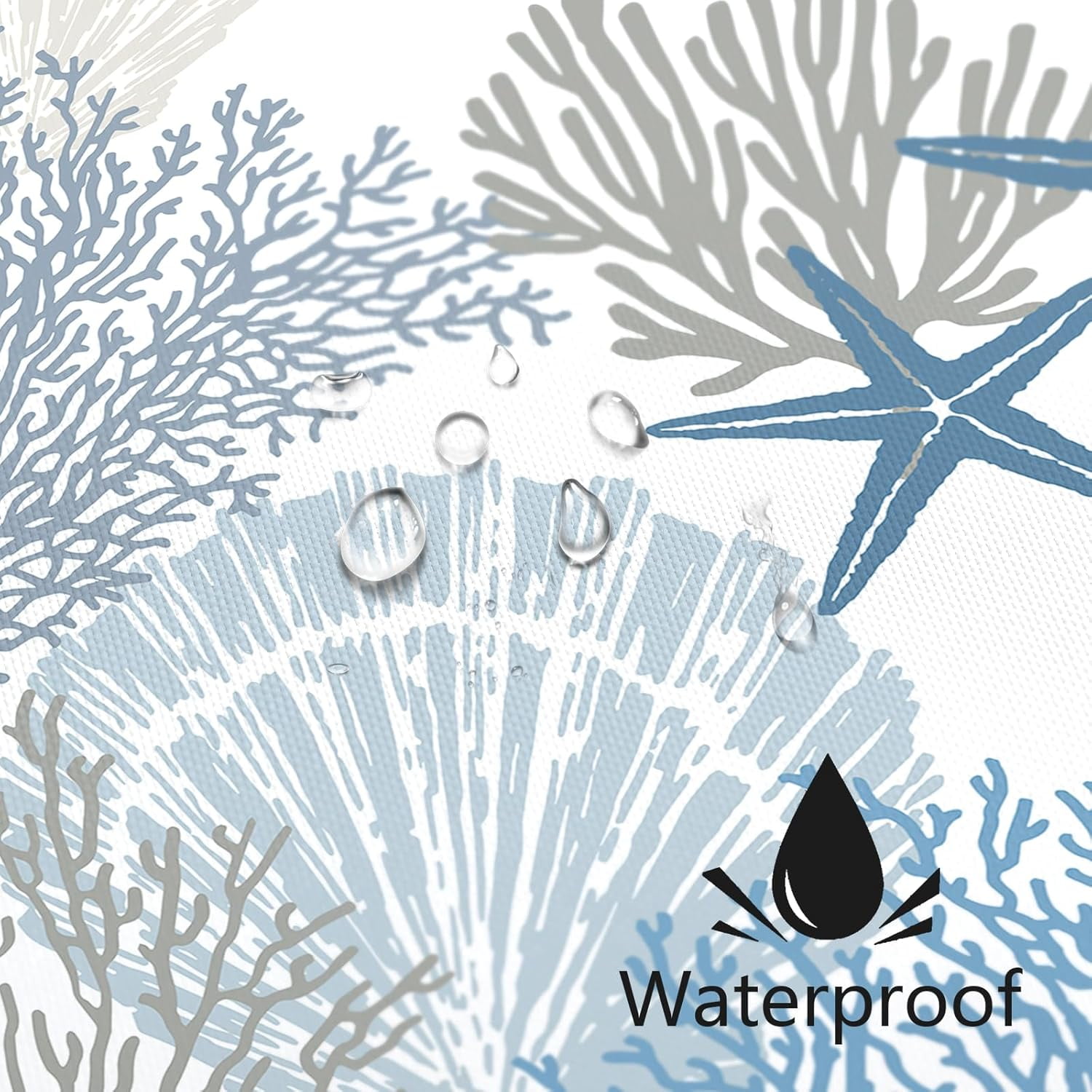 Extra Long Shower Curtain 72 x 84 Inch,Tall Nautical Coastal Fabric Shower Curtain, Summer Tropical Seashell Starfish Coral Beach Ocean Themed Shower Curtain for Bathroom Decor, Blue