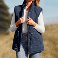 thumbnail image 5 of YDFCWXW Womens Stand Collar Sleeveless Vest, with Button Drawstring Waist Jackets Cotton Coat, Women Thermal Zip Up Winter Outerwear Navy, XL, 5 of 7