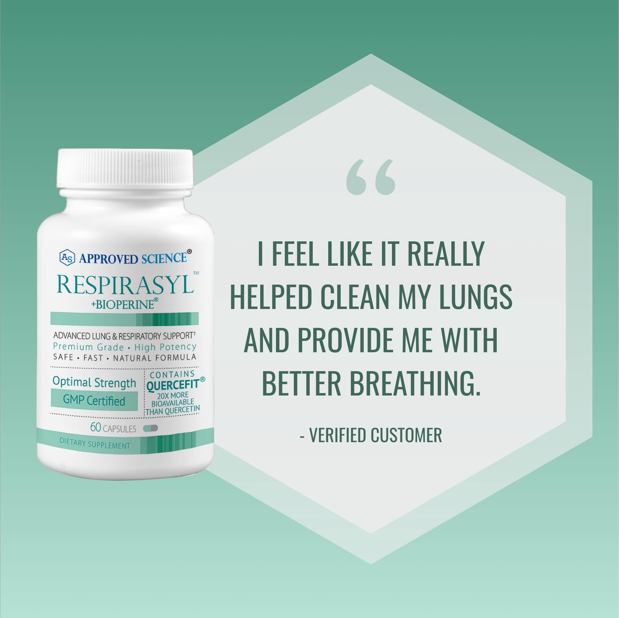 Approved Science Respirasyl - Lung and Respiratory Support - with Quercefit, Vitamins A,C,D, BioPerine - 60 Capsules - Made in The USA