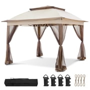 COOS BAY 11x11 Pop-Up Instant Gazebo Tent with Mosquito Netting Outdoor Canopy Shelter with 121 Square Feet of Shade, Beige