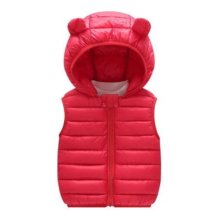 

LBECLEY Coat 4T Toddler Kids Baby Boys Girls Winter Warm Sleeveless Jacket Outerwear Solid Bear Ears Vest Coats Hooded Padded Outwear Boys Coat 24 Months Red 120