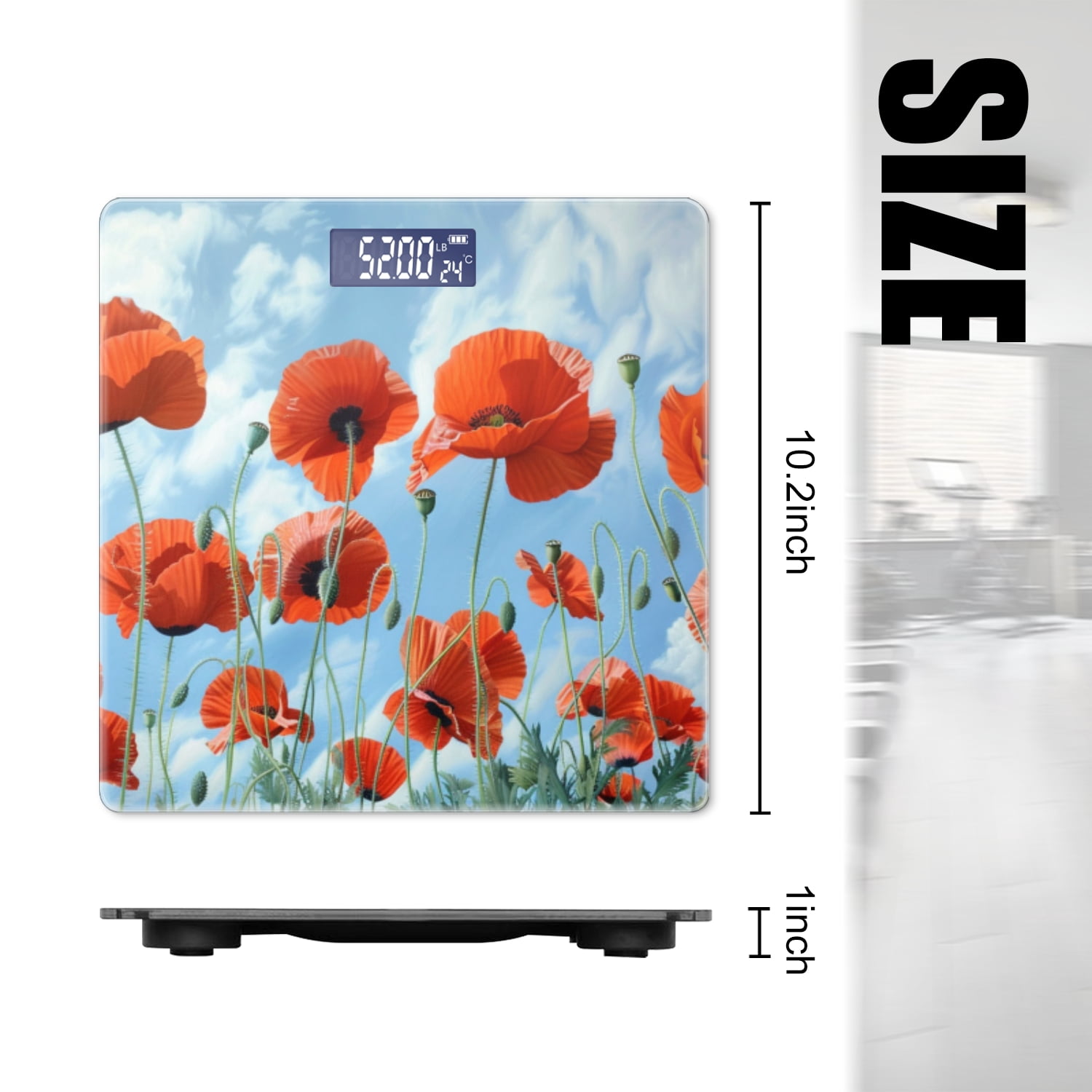 Bathroom Scale, Highly Accurate Digital Body Scale,Precisely Measures Weight up to 400 lbs-Red Poppies In The Sky On Vast Poppy Field