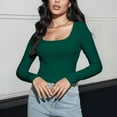 thumbnail image 2 of cfhntfmh Going out Tops for Women Fashion Square Neck Long Sleeve Cropped Tops Slim Ribbed Workout Yoga Basic T-Shirts, 2 of 7