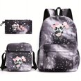thumbnail image 1 of 3pcs/set Cute Panda Student Backpack Set - Reinforced Shoulder Strap, Large-capacity Computer Backpack, Crossbody Chest Bag & Pencil Case for Outdoor Sports Travel, 1 of 5