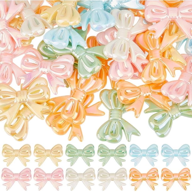 50 piezas de cuentas acrílicas con forma de lazo, bonitas cuentas de colores surtidos con forma de lazo, chapadas en acrílico opaco.