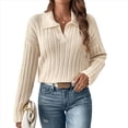 thumbnail image 1 of Suéteres de Punto para Mujer, Suéteres de Larga con Cuello en V, Camisetas Casuales, Conjuntos de Moda de Otoño Albaricoque M, 1 of 7
