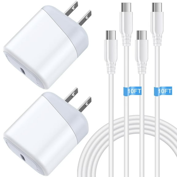 USB C Charger,AILKIN 2PACK Charging Block Type C with 2PACK Type C Cables 10ft 20W PD Type C Charger 10ft USB C Block Plug Fast Android Phone Charger Block with Usb C Charging Cable 10ft