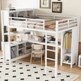 thumbnail image 4 of Luckynote Full Size Metal Loft Bed, Heavy Duty Frame with Wardrobe, L-Shaped Desk, Storage Cubes and Shelves, White, 4 of 10