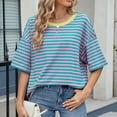 thumbnail image 7 of ABATAB Womens Summer Tops Striped Color Block Half Sleeve T-Shirts Crewneck Casual Loose Basic Dressy Tee Blouses, 7 of 7
