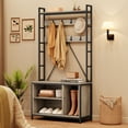 thumbnail image 2 of Coat Rack, Metal Panel Entryway Hall Tree,Shoe Storage, Entryway Bench, Removable Hooks, 2 of 8