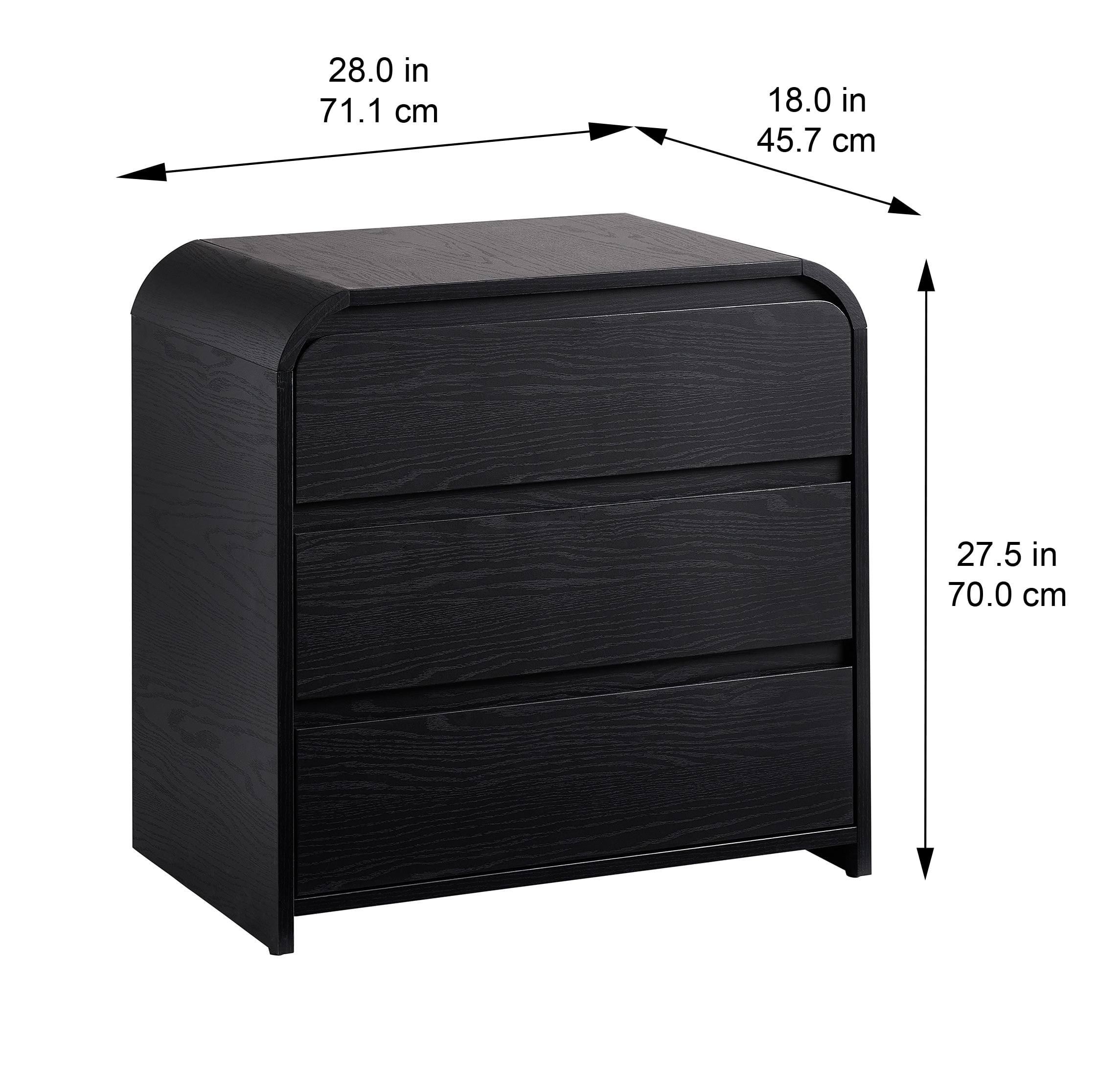(2 pack) Better Homes & Gardens Juliet 3 Drawer Nightstand with USB, Black Finish