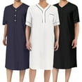 thumbnail image 3 of zeranth Men V-neck Short Sleeve Casual Nightgown Patch Pocket Solid Color Mid-calf Length Sleep Robe Leisure Nightdress Home Wear, 3 of 7