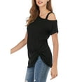 thumbnail image 2 of ALING Women's Summer Off The Shoulder Tops Twist Knot Tunic Shirt Blouse,Cold Shoulder Tops For Women Short Sleeve T Shirts Casual Loose Fit t-Shirt Tee Top, 2 of 6
