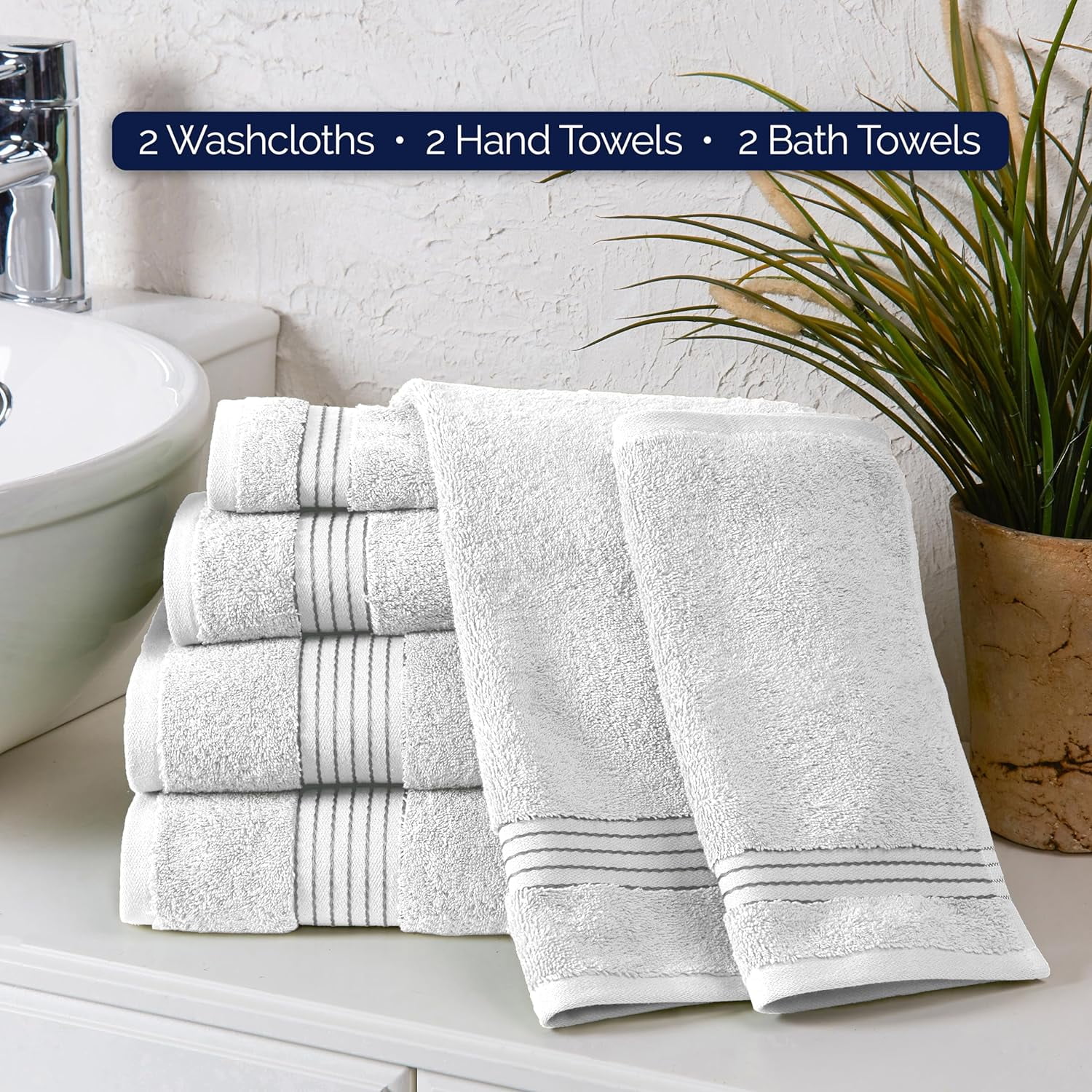 Elegant Comfort Cotton 6 Piece Towel Set Cotton Bathroom White Gray Walmart