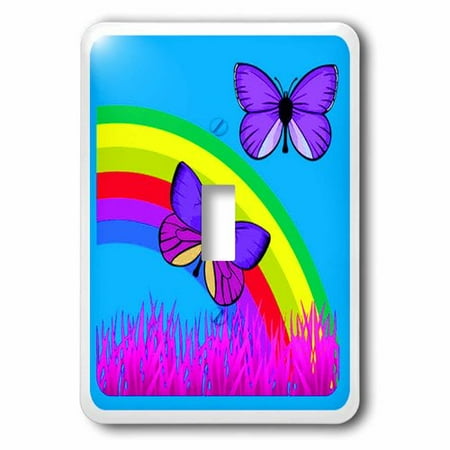 Rainbow Accents Single 3dRose Butterflies and beautiful colored rainbow and accents, Single Toggle Switch ()