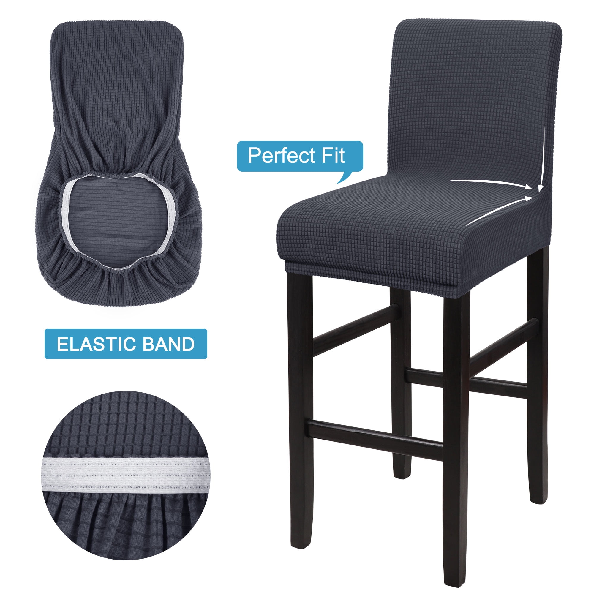Unique Bargains Polyester Stretch Bar Stool Covers Elastic Band Mid Back Chair Slipcover Slategray 1 Pc