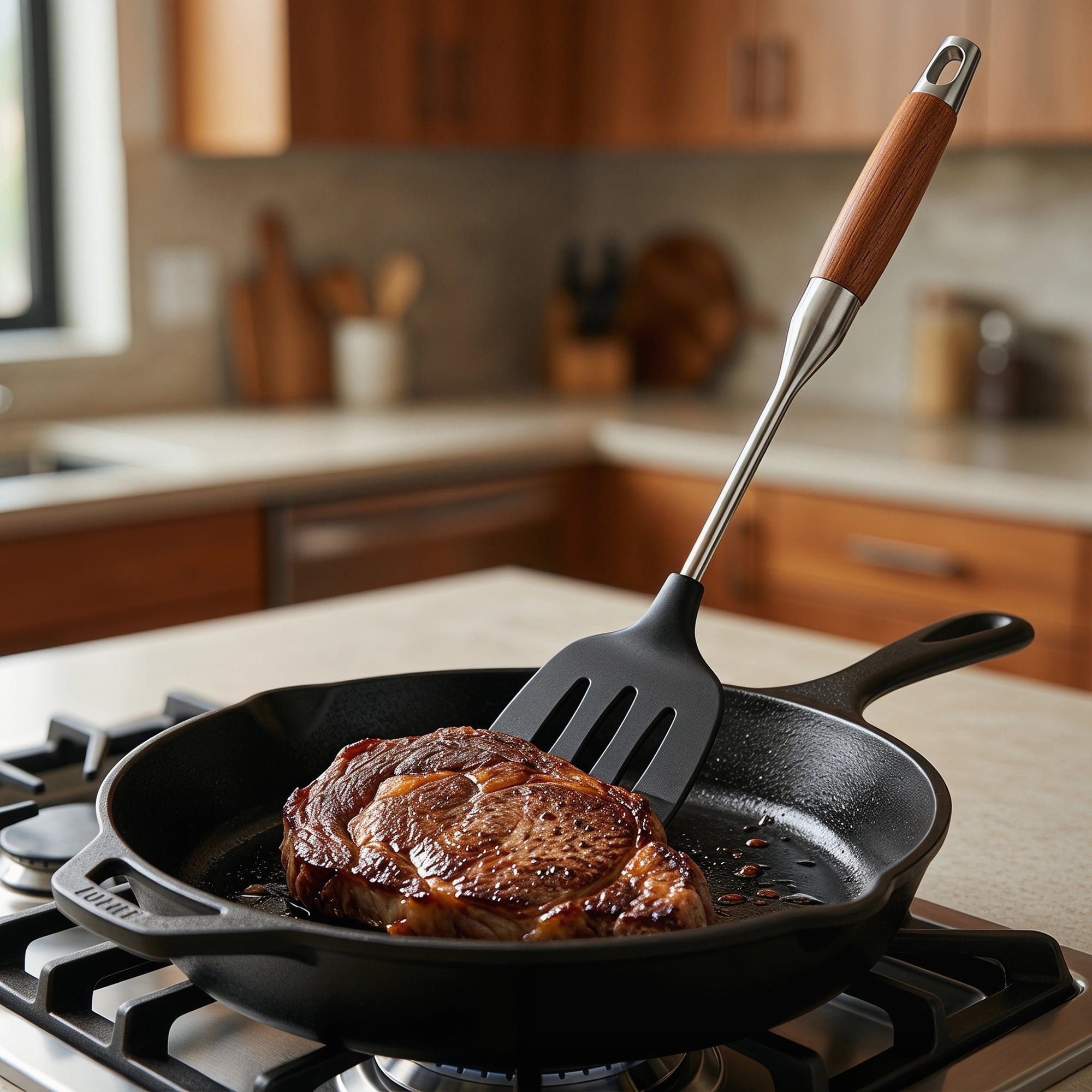 Unique Bargains Cooking Utensil Set, Stainless Steel Kitchen Utensils Black-Brown B 2pcs