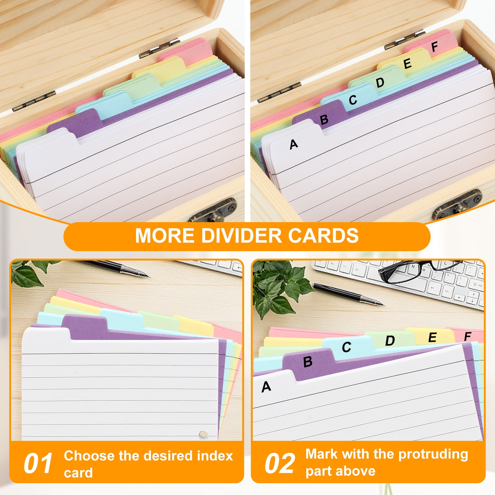 Index Card Holder 15*10*10.4CM, 150 Pcs Heavy-Duty Index Card Business Card Organizer Wooden Recipe Box with Dividers Flash Card Holder