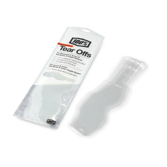 100% Goggles Tear Offs 20 Pack Racecraft 2 Accuri 2 Strata 2 5808-9000-20