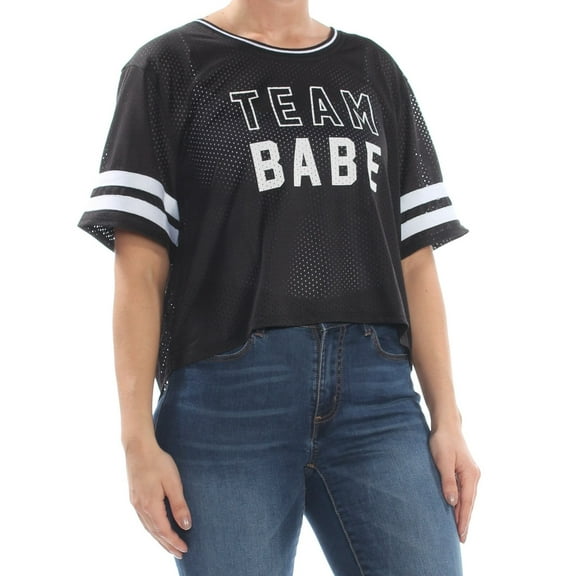 Material Girl Juniors Mesh Varsity Graphic T-Shirt Black L
