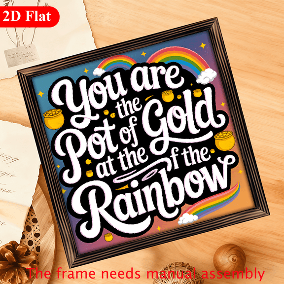 2D Flat 1pc St Patrick'S Day Wood Framed Wall Sign You're the Pot of Golden at the End of Rainbow Rustic Wood Hanging Decoration with Rainbow Pot of Golden, Farmhouse Irish Luck Gift for Home, Off