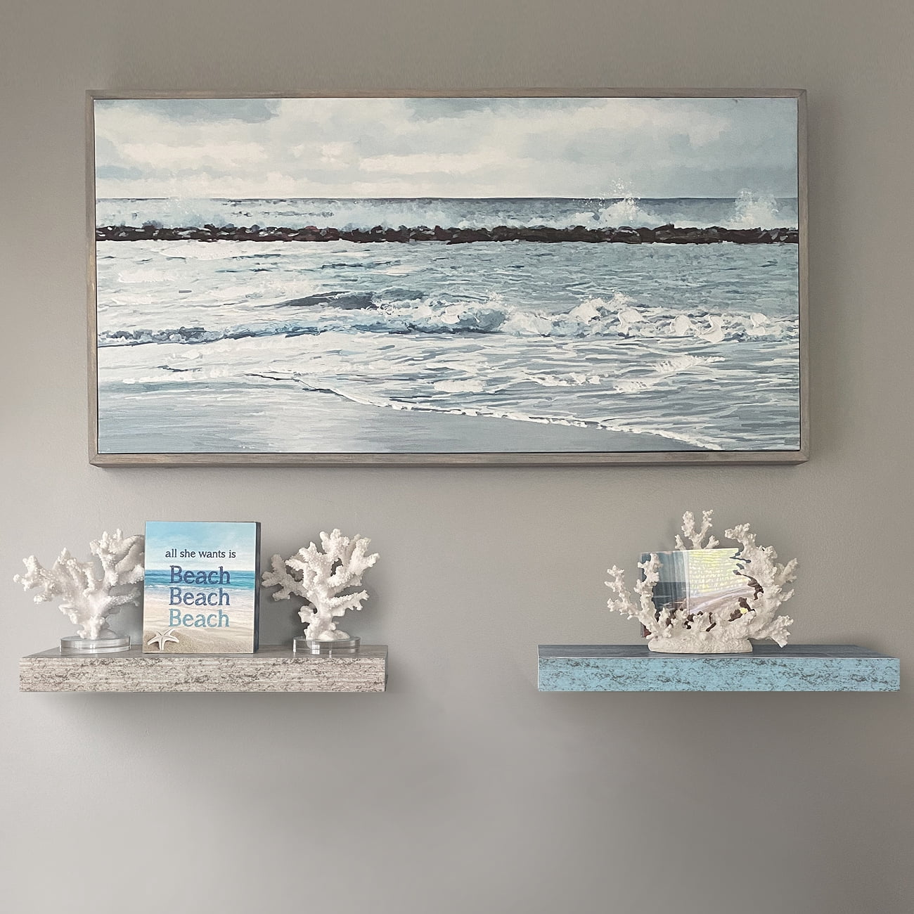 Sorbus 16.25" Blue White Rustic Floating Shelves (Set of 2) – Wall Storage for Décor, Frames, Trophies
