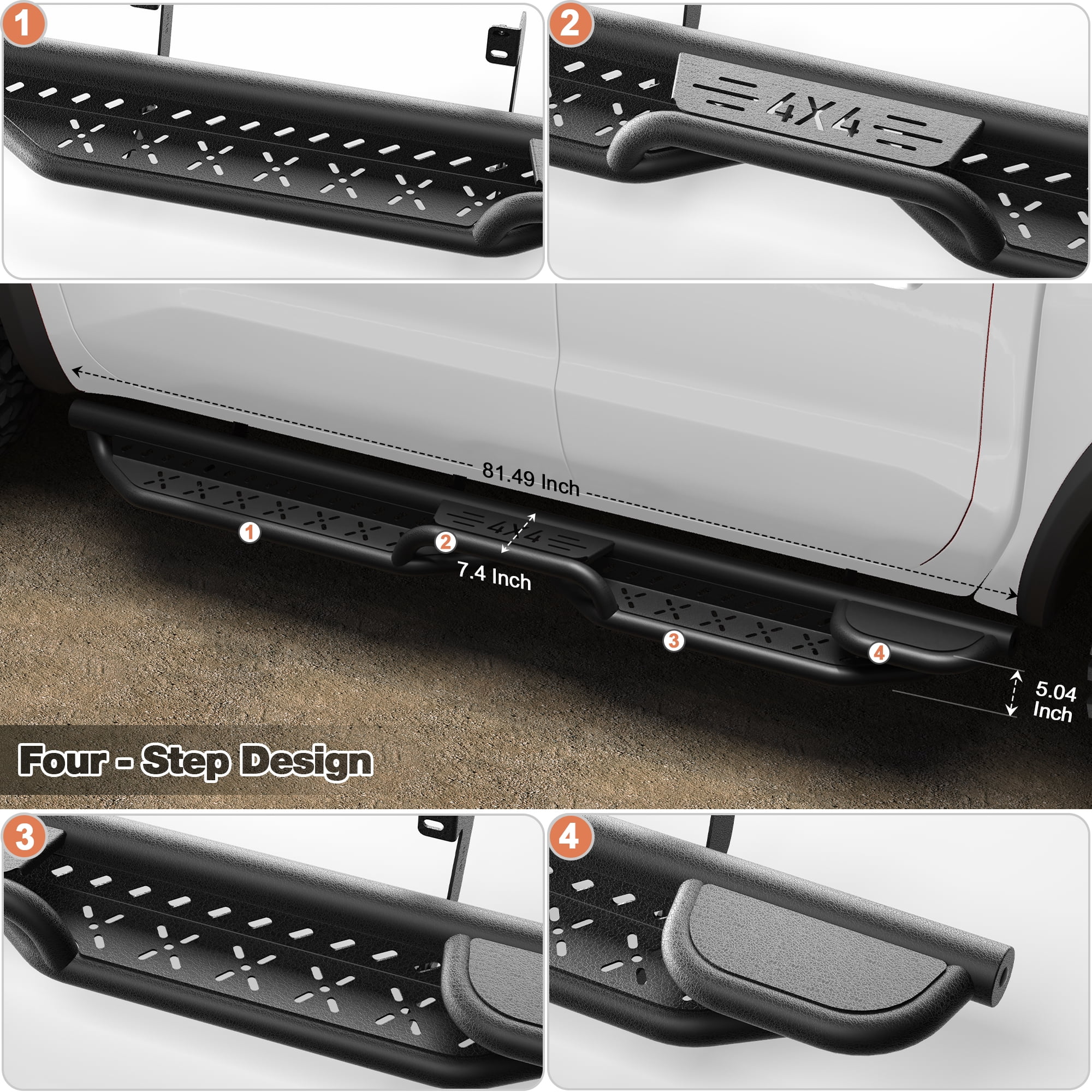 POFENZE Running Boards Side Steps Compatible with Nissan Frontier 2005-2024 Crew Cab Black Nerf Bars
