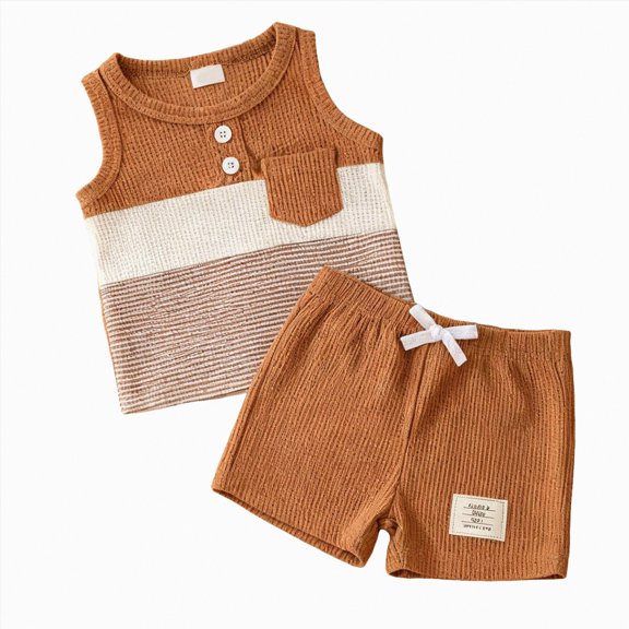 Yindaity Baby Boy Summer Outfits Toddler Baby Boy Summer Outfit Sleeveless T Shirt Top Casual Shorts Set Infant Newborn Clothes(Brown,6-9 Months)