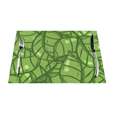 

XMXY Woven Placemats Set of 4 PCS Green Leaves Pattern Table Mats Washable Heat Resistant Placemats