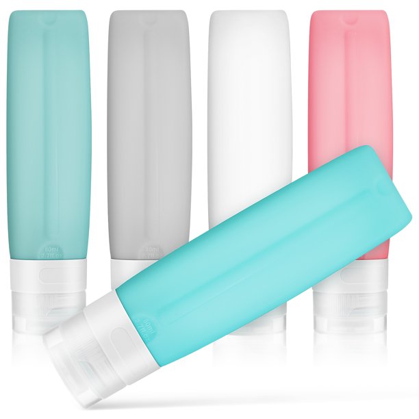 FELTECHELECTR 5 botellas vacías de silicona de 80 ml para artículos de tocador portátiles, loción, champú, accesorios de viaje