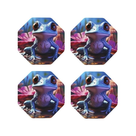 

Yiaed Colorful Frog Among Flowers Print Leather Coasters for Drinks - Cup Coasters Coffee Table Kitchen Table Bar Home & Office Gifts Handmade Drink Coasters-Octagon