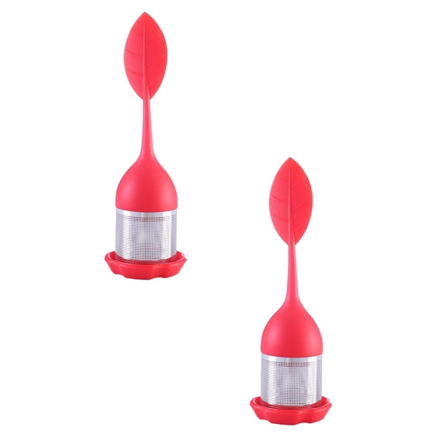 Oleegame 2 Pcs Infuseur à Thé pour Rangement de Produits, Poignée en Silicone Passoire en Acier Inoxydable avec Plateau d'Égouttement Rouge