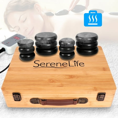 SereneLife PSLMSGST65 - Hot Stone Massage Kit - Portable Heated Rock Massaging Therapy System