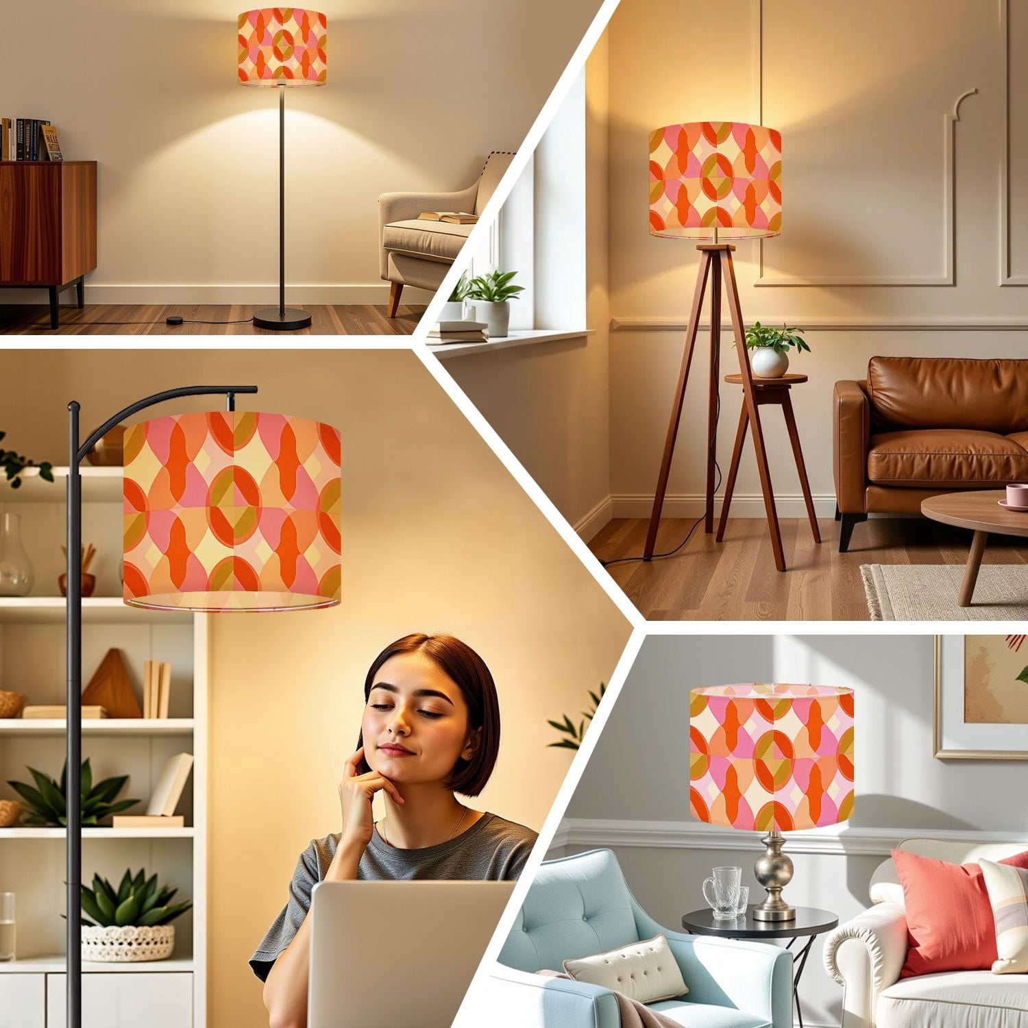 Linen Drum Lampshades 70 s Retro Seamless 60s 70s Aesthetic Style 13"x13"x10" Light Shade for Table Lamps Floor Lamp Shades Lampshade Replacement Assembly Required