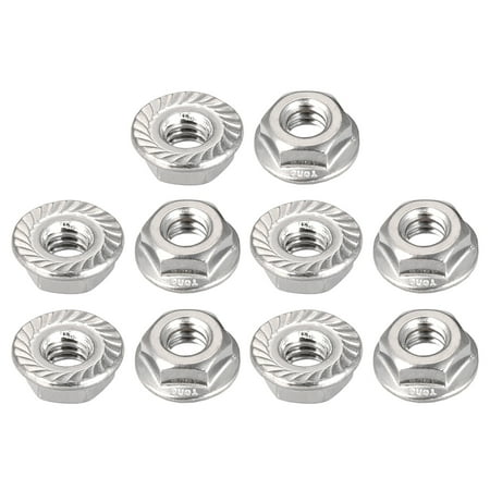 10 Flanged Stainless Steel - 1/4-20 Serrated Flange Hex Lock Nuts 304 Stainless Steel 10 Pcs