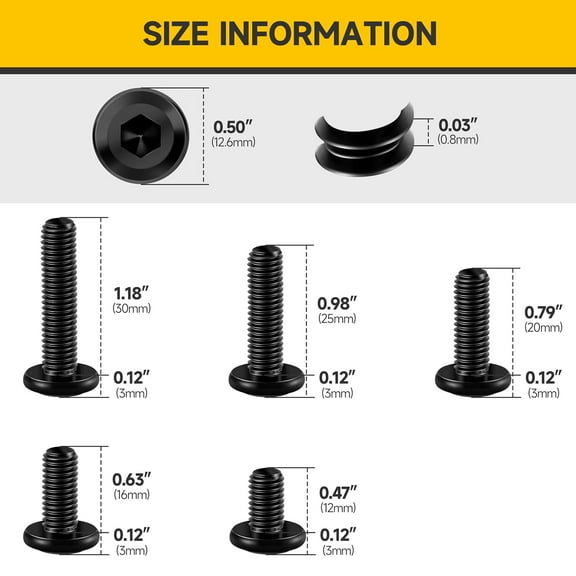 GHRTGR-M6 Bolts x 12/16/20/25/30mm 25Pcs Flat Head Hex Socket Cap Screws Bolts Assortment Kit, 304 Stainless Steel Furniture Bolts, Black Oxide & Hex Spanner