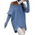 thumbnail image 4 of Sunloudy Suéter de otoño para mujer, suéter de punto de manga larga con cuello en V de color sólido con dobladillo irregular para damas, S / M / L / XL Sunloudy  moda, 4 of 8