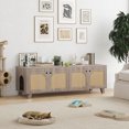 thumbnail image 3 of ZephyPaws 58 in Cat Litter Box Enclosure for 2 Cats,Hidden Litter Boxes Furniture with Rattan Cat Scratch Pad,Large Indoor Pet House with Double Room,Wooden TV Stand Side Table,Grey, 3 of 8