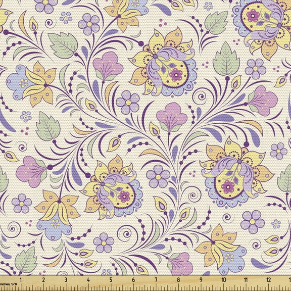 Ambesonne Garden Fabric by the Yard Upholstery, Pastel Spring Nature, 2 Yards, Multicolor