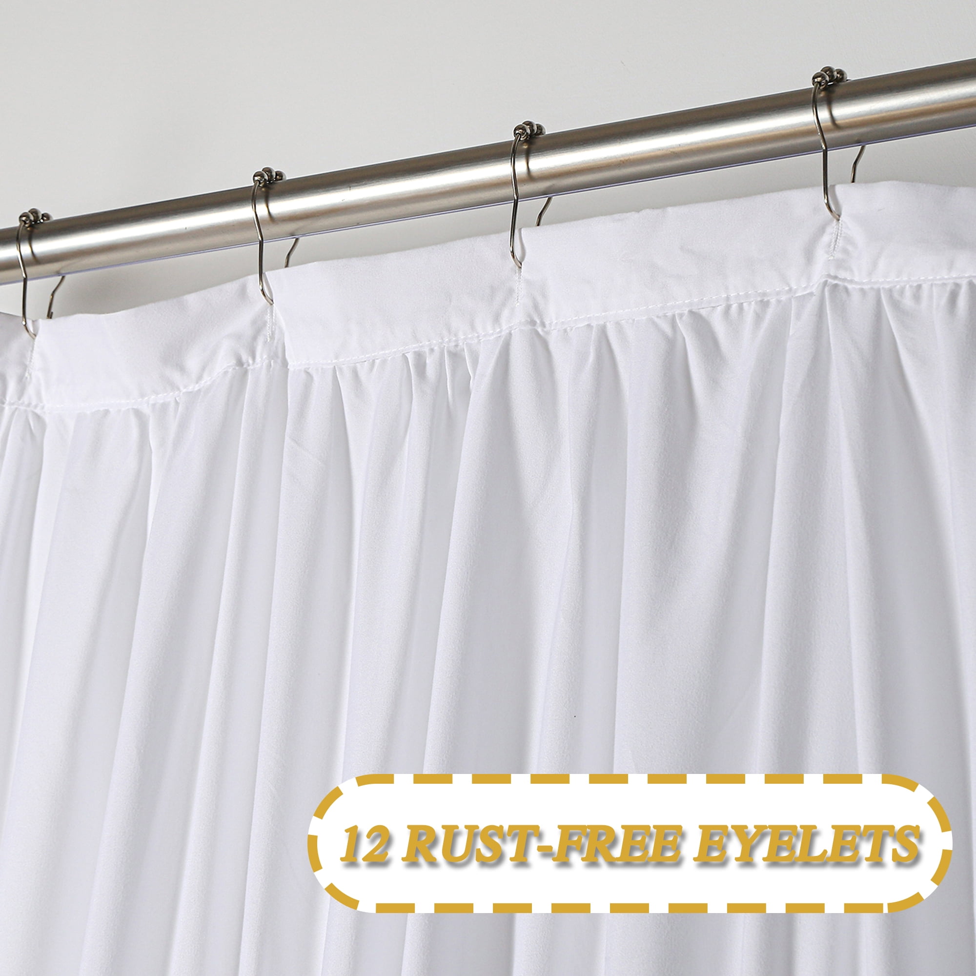 HIG Boho Ruffled Shower Curtain - Oversized Floral Print, Heavy Fabric with Elegant Draping for Bathroom, 72"x72", White