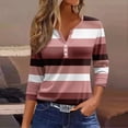 thumbnail image 2 of Camiseta de Mujer Camiseta Estampado Botón Manga 3/4 Diario Fin de Semana Moda Básico Cuello en V Top Regular Rosa Fuerte/M, 2 of 5