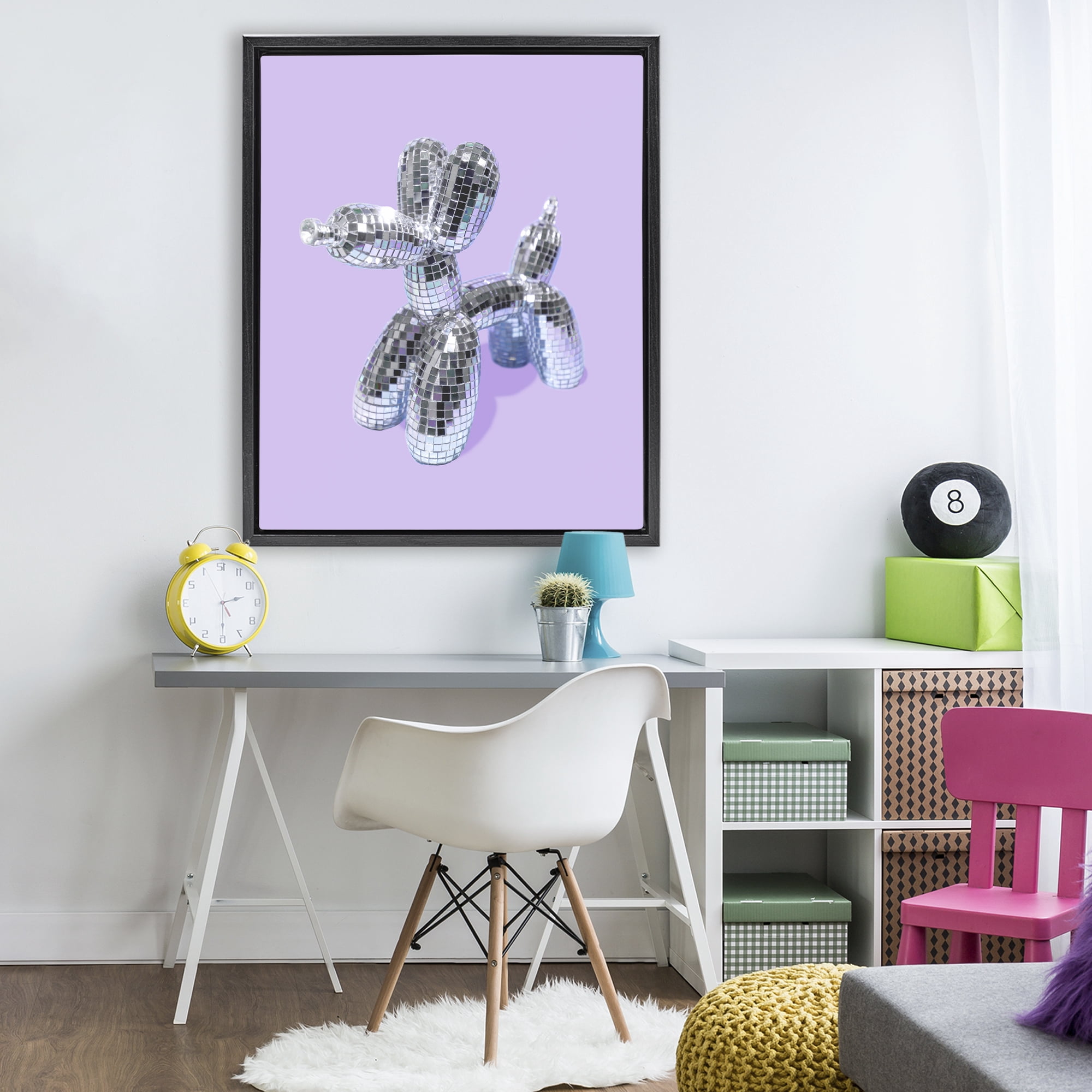Stupell Industries Disco Balloon Animal on Lilac Black Framed Floater Canvas Wall Art, design by LISH Creative