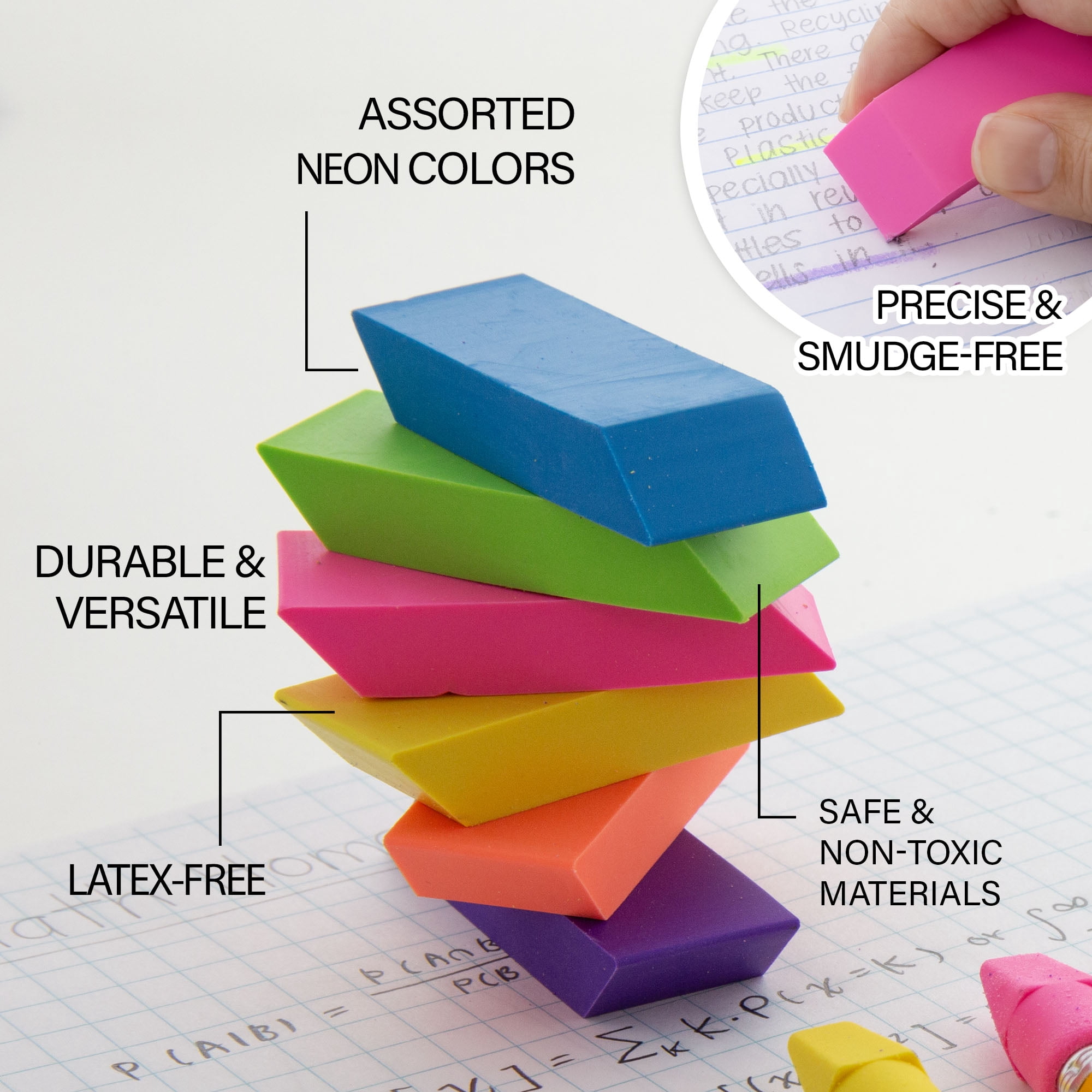 BAZIC Erasers Neon Bevel Eraser, Latex Free, 144-Count