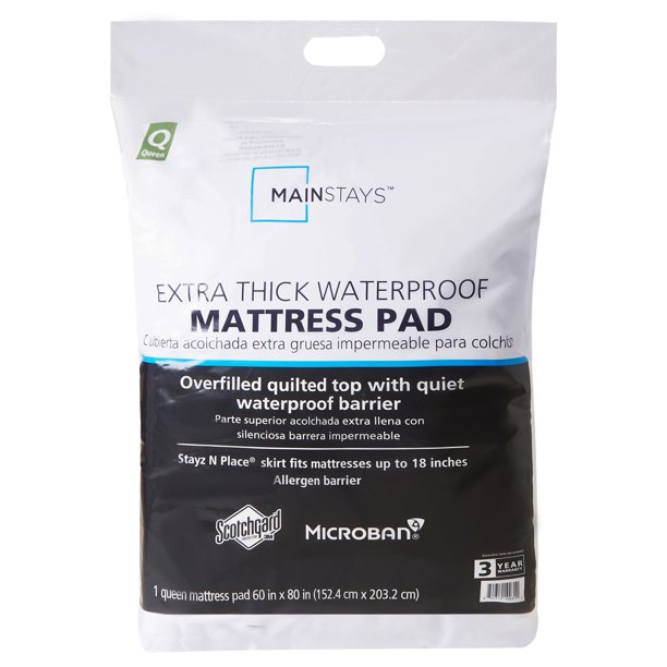 Mainstays Extra Thick Waterproof Mattress Pad, Queen
