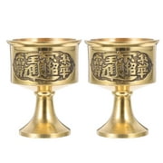 Gongxipen 2Pcs Buddhist Copper Offering Cup Buddha Sacrifice Cup Carved Buddha Offering Tool