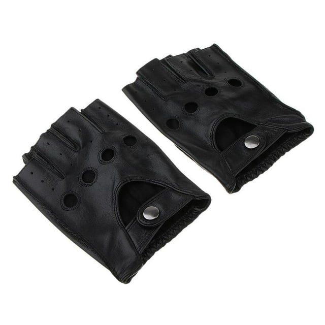 Xingzhi Trendy Retro PU Leather Men s Fingerless Driving Cycling Gloves Black Button L 1Set
