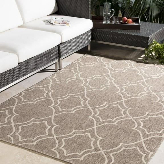 Livabliss Outdoor Rugs, 7x10 Alfresco Cottage Beige Area Rug for Patio, Porch, Deck, Backyard, Waterproof Indoor Outdoor Carpet (7'3" x 10'6")