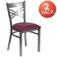 thumbnail image 6 of BizChair 2 Pk. Silver Antique Finish with Clear Coat ''X'' Back Metal Restaurant Chair - Burgundy Vinyl Seat, 6 of 8