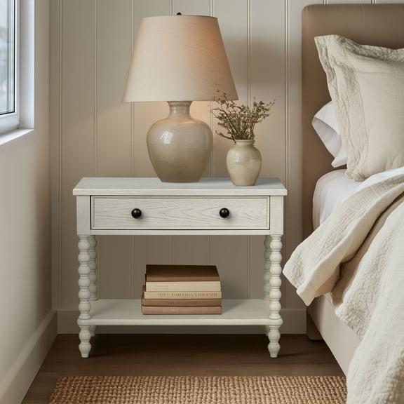 Pinovk Beckett Large Nightstand, Antique Cream