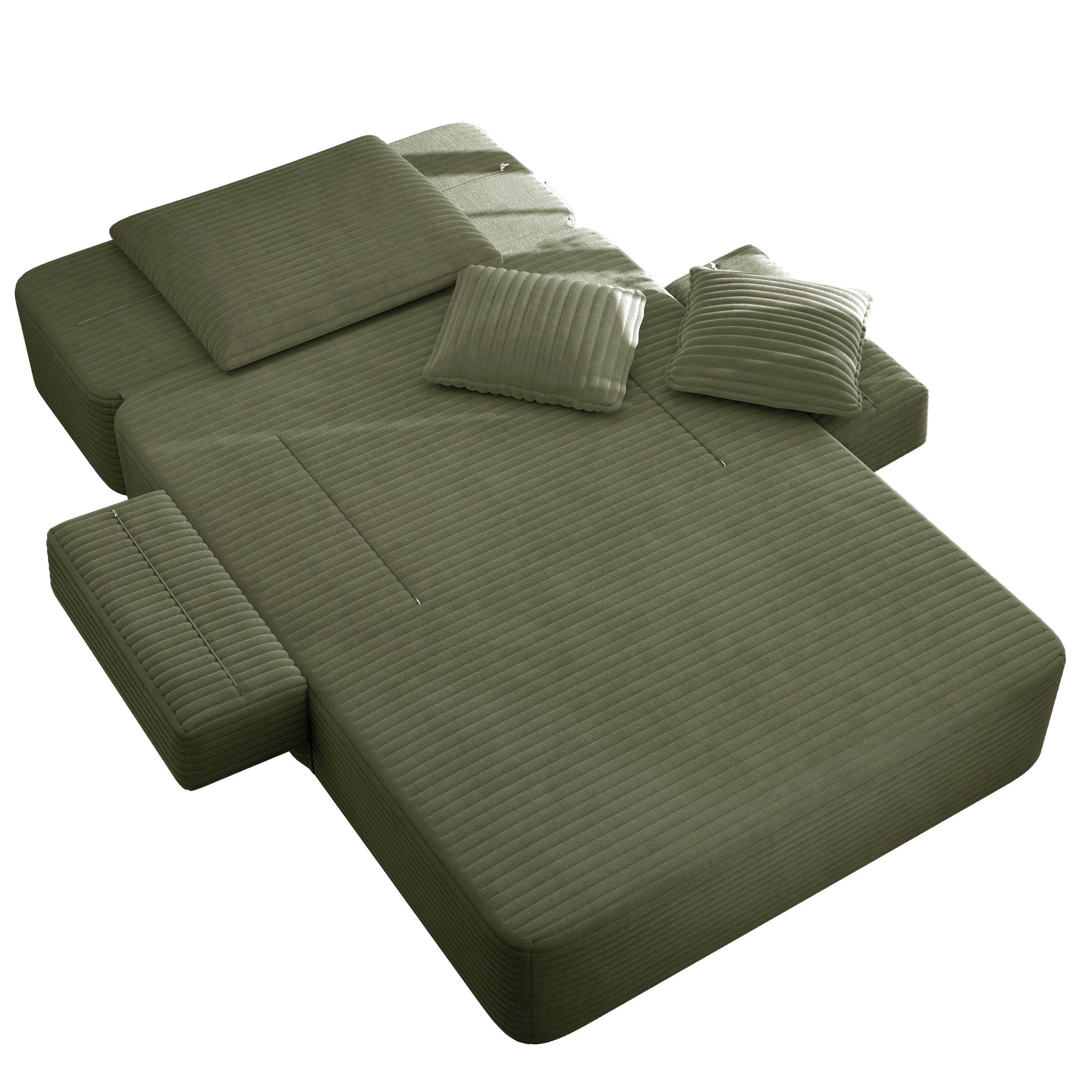 Alvantor Oversized Corduroy Convertible Chaise Lounge Sofa Bed, Green